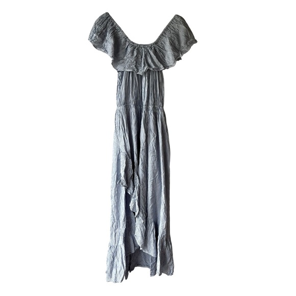 Sans Souci Striped Ruffle Maxi Dress Small Off Shoulder Coastal Boho Cottagecore - Picture 1 of 11